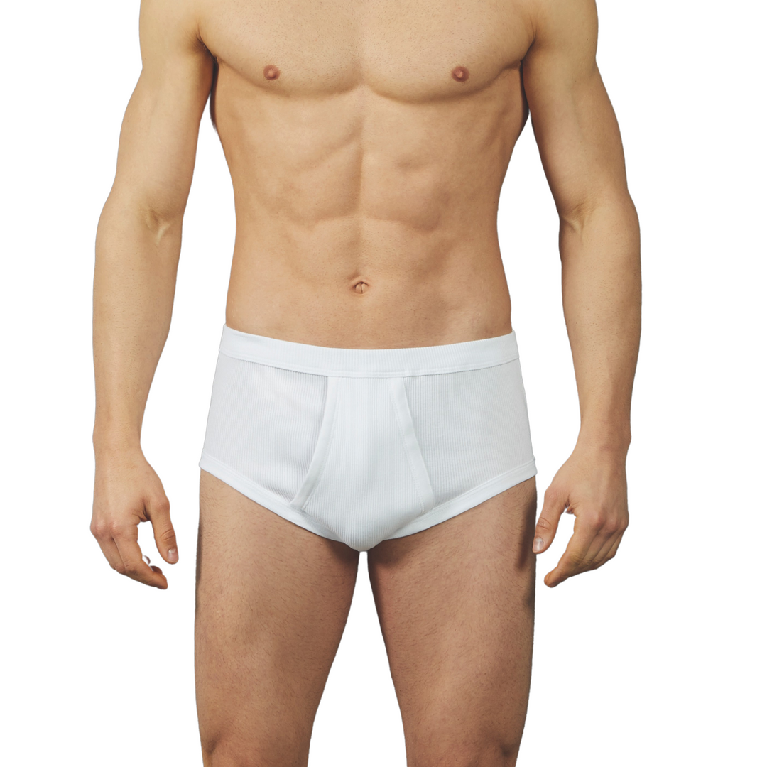 Set 3 Mutande Classiche Uomo con Apertura Davanti a Costine in 100% Cotone Made in Italy Slip Uomo Cotone Vita Alta Bianco Mutanda