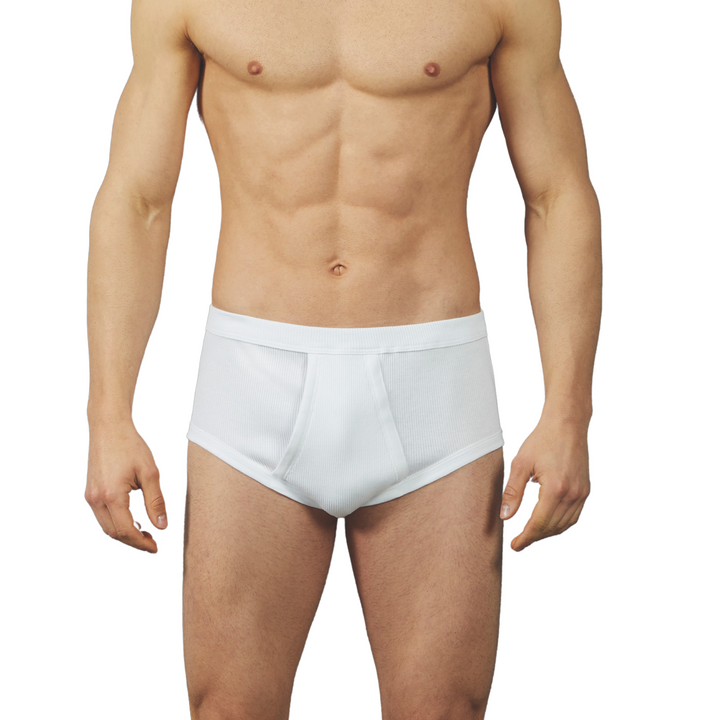 Set 3 Mutande Classiche Uomo con Apertura Davanti a Costine in 100% Cotone Made in Italy Slip Uomo Cotone Vita Alta Bianco Mutanda