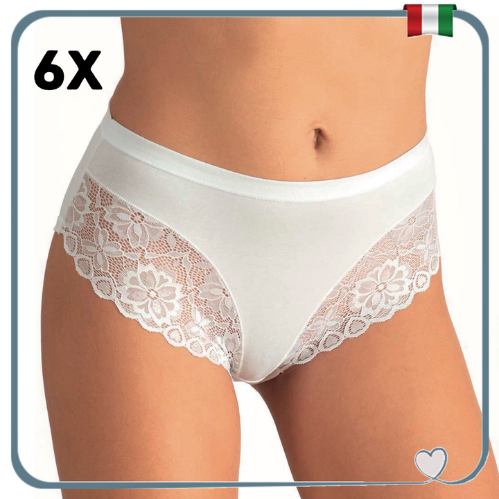 Set 6 Mutande Donna Cotone Slip Pizzo Made in Italy Mutandine morbide Pizzo Elasticizzate morbide e Sexy Vita Media