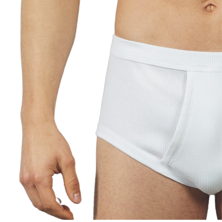 Set 3 Mutande Classiche Uomo con Apertura Davanti a Costine in 100% Cotone Made in Italy Slip Uomo Cotone Vita Alta Bianco Mutanda