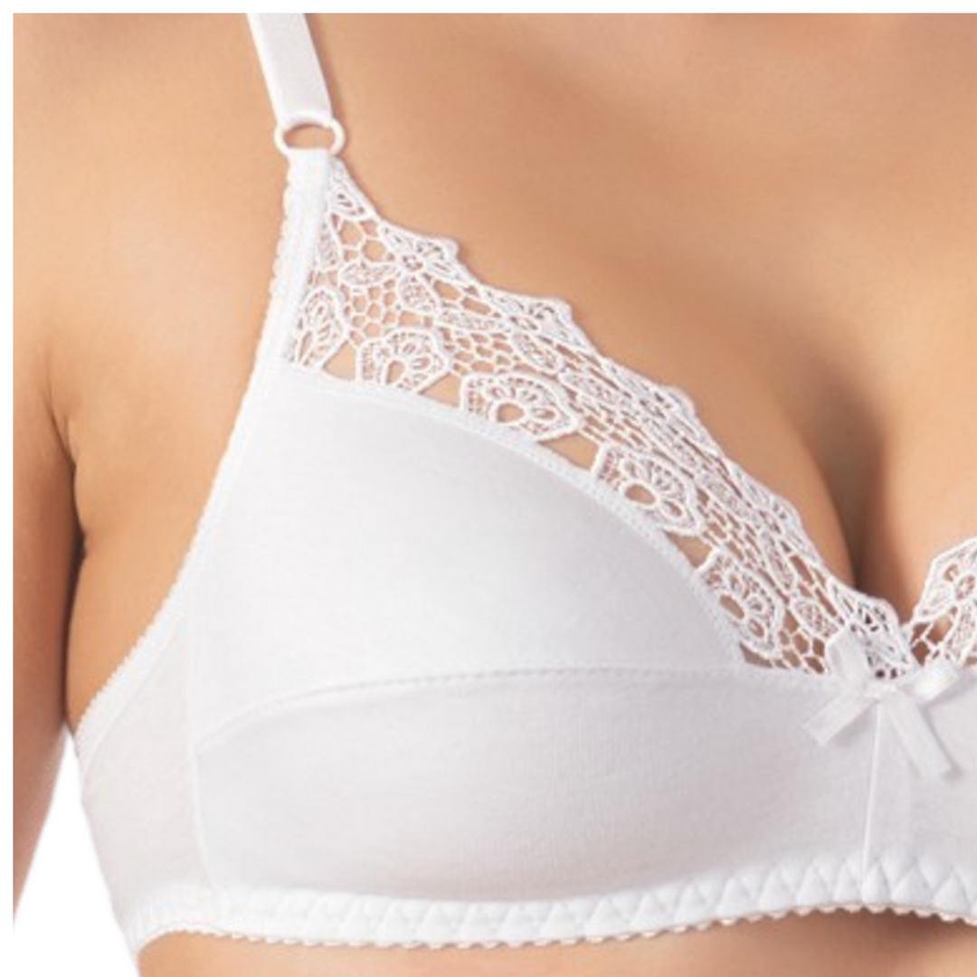 Reggiseno Senza Ferretto Donna Made in Italy in 100% Cotone con Pizzo, Coppa B, Non Imbottito