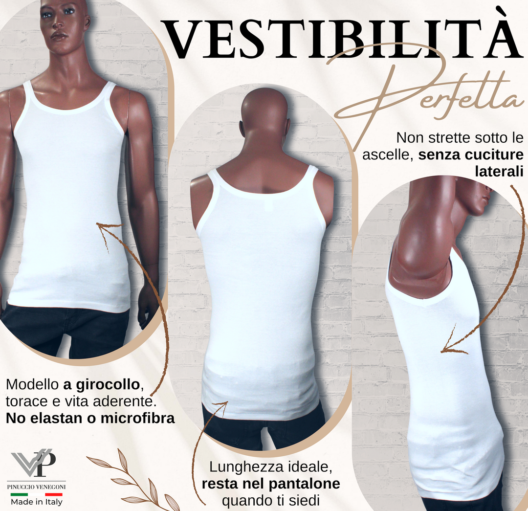 Set 3 Canottiere Uomo Intimo Costine; Made in Italy 100% Cotone Mercerizzato; Canotta Spalla Stretta Intima Bianca Nera Smanicata; Canotte estive Smanicato Uomo