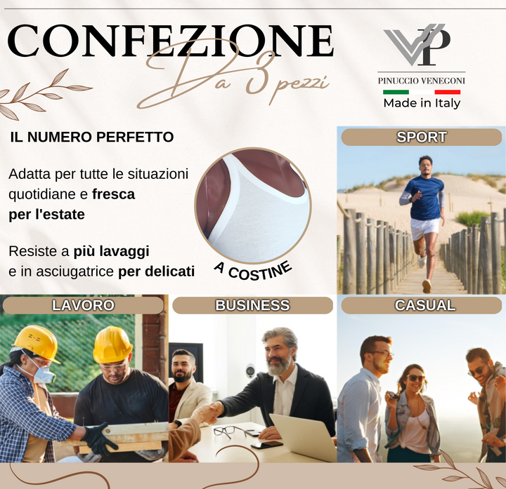 Set 3 Canottiere Uomo Intimo Costine; Made in Italy 100% Cotone Mercerizzato; Canotta Spalla Stretta Intima Bianca Nera Smanicata; Canotte estive Smanicato Uomo