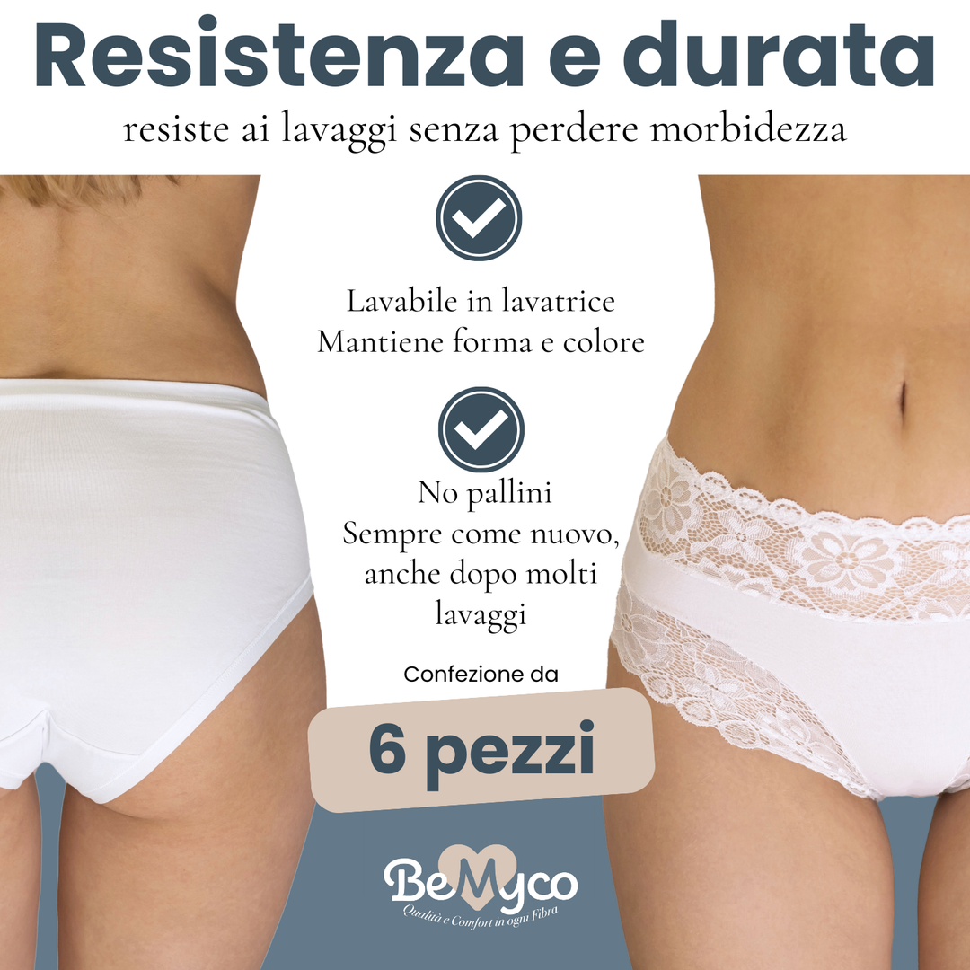 6 Slip Donna Vita Alta Mutande Cotone Culotte in Pizzo Elasticizzate Culotta da