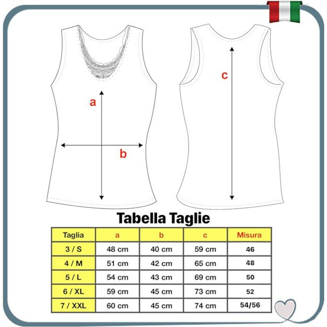 Set 2 Canottiere Intime da donna in Misto Lana Esterno e Cotone 100% sulla Pelle Spalla Larga con Pizzo Macramé