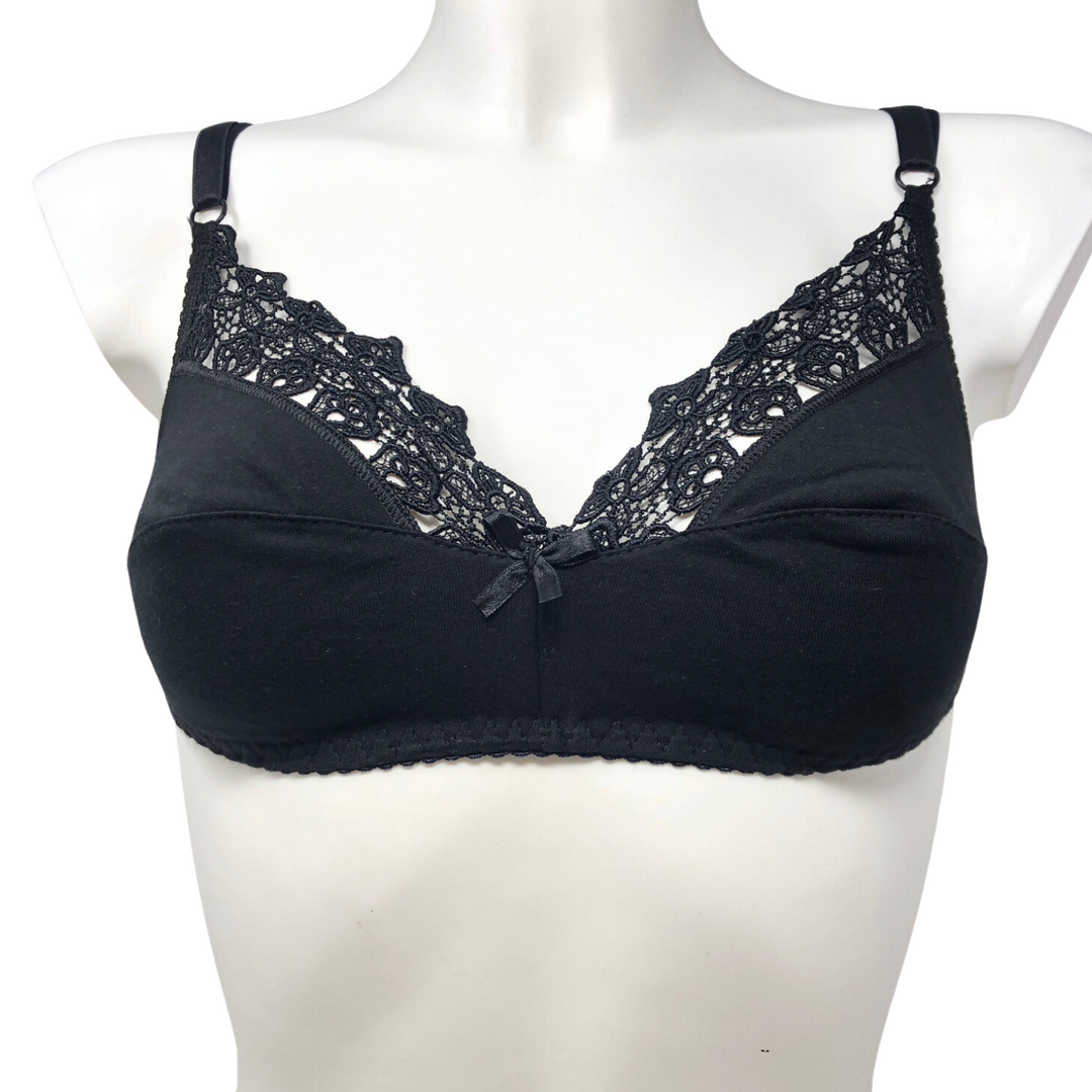 Reggiseno Senza Ferretto Donna Made in Italy in 100% Cotone con Pizzo, Coppa B, Non Imbottito