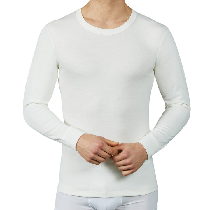 Set 2 Maglie Intime da Uomo in Misto Lana all'Esterno e 100% Cotone sulla Pelle Manica Lunga