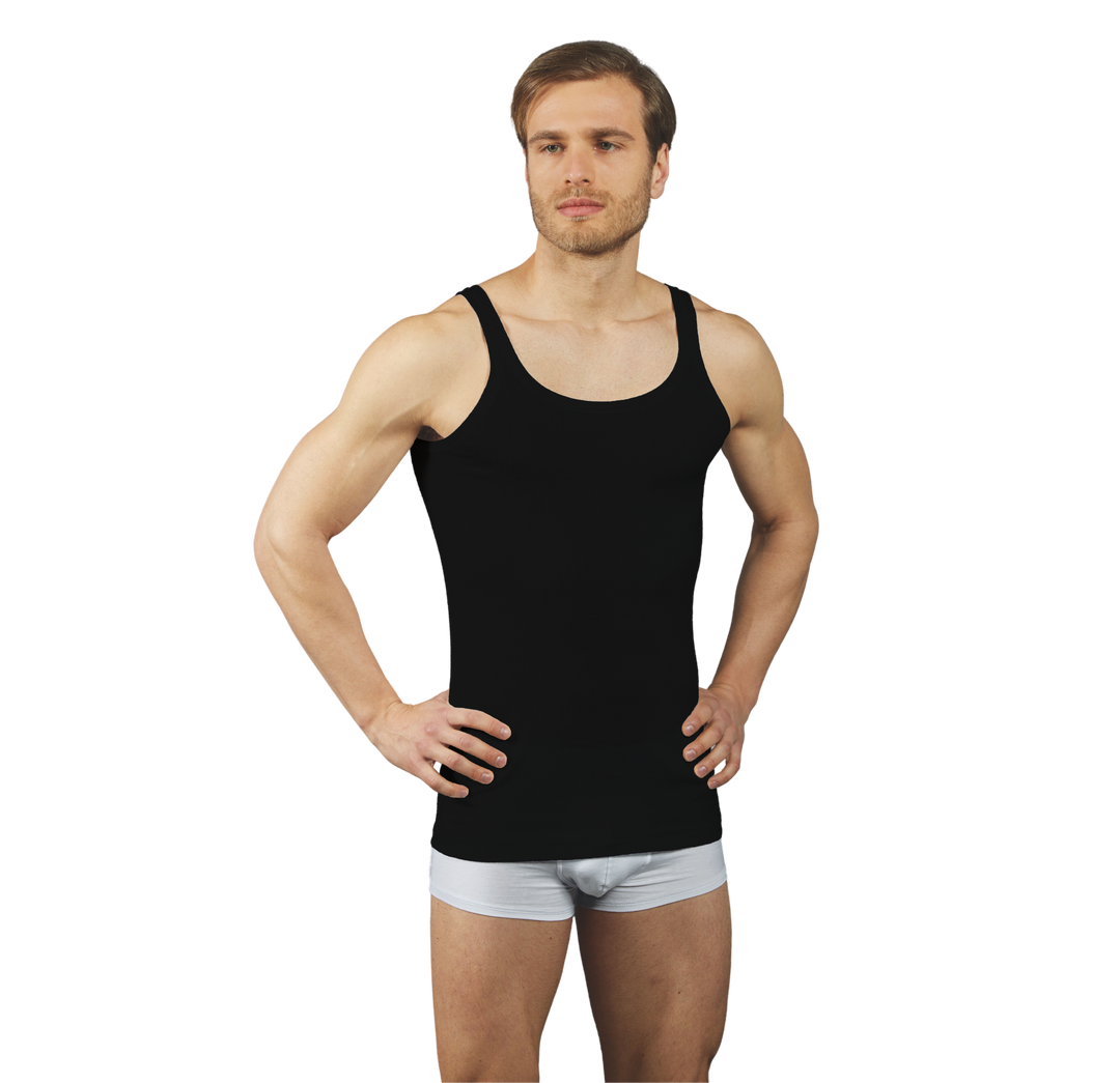 Set 3 Canottiere Uomo Intimo Costine; Made in Italy 100% Cotone Mercerizzato; Canotta Spalla Stretta Intima Bianca Nera Smanicata; Canotte estive Smanicato Uomo