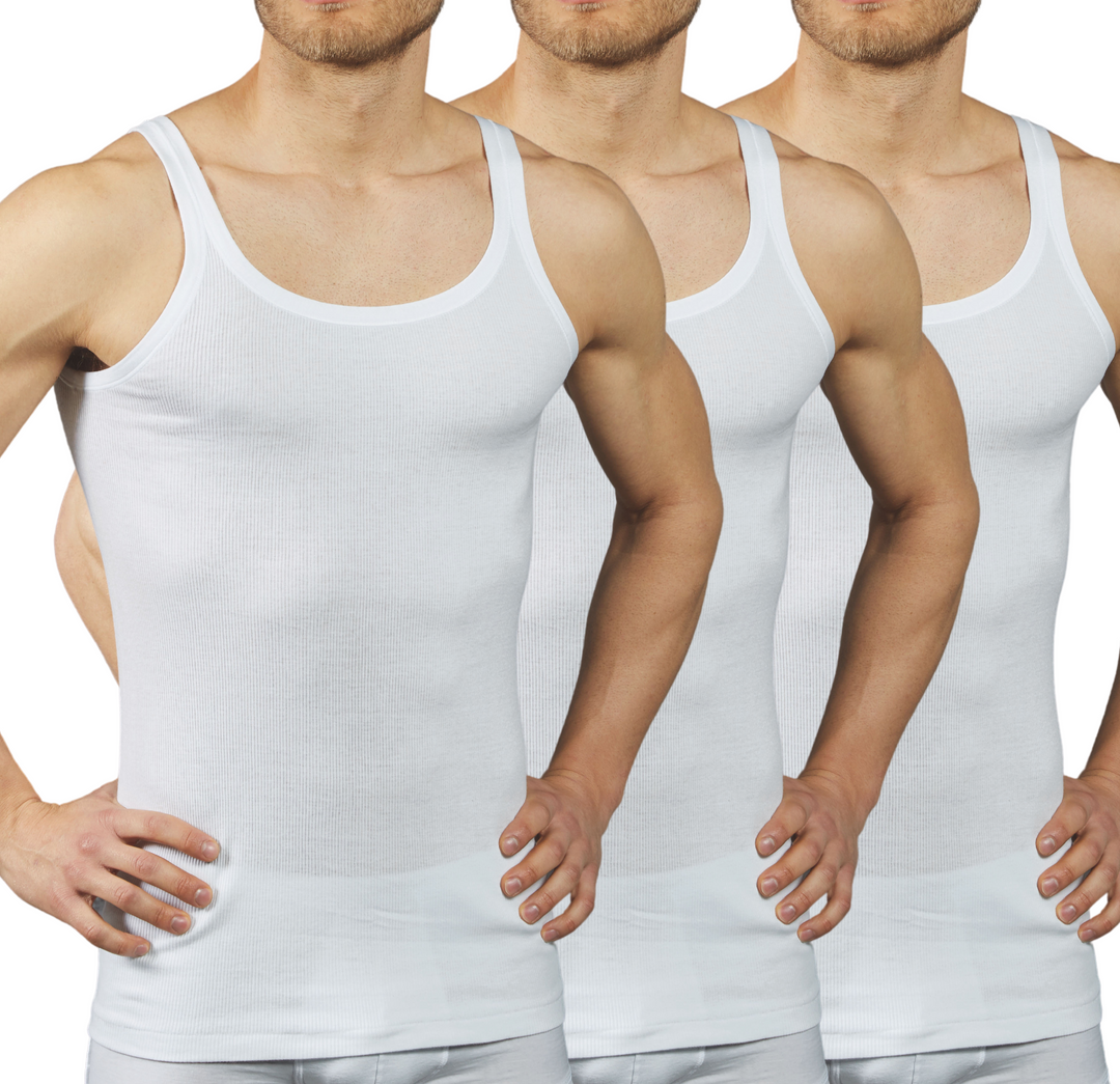 Set 3 Canottiere Uomo Intimo Costine; Made in Italy 100% Cotone Mercerizzato; Canotta Spalla Stretta Intima Bianca Nera Smanicata; Canotte estive Smanicato Uomo