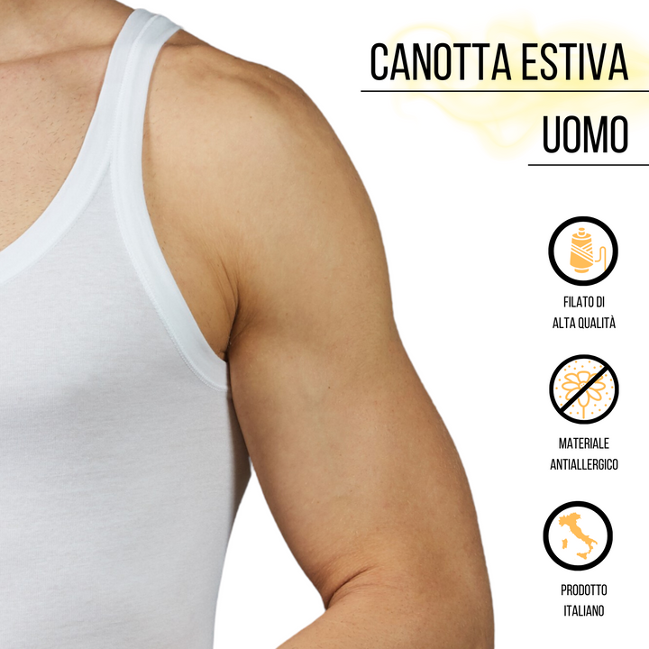Set 3 Canottiera Intima Uomo Spalla Stretta Cotone Mercerizzato 100% Canottiere Vogatore Intimo Canotta Spallina Canottiera Bianca
