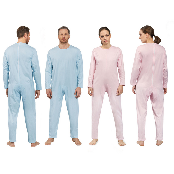 Tutone Pigiama Intero Anziani pigiamone Pigiama Uomo Donna Sanitario Cotone 100% Apertura Posteriore Zip Cerniera ausili per Anziani in Cotone Sanitario Pigiama Aperto Dietro
