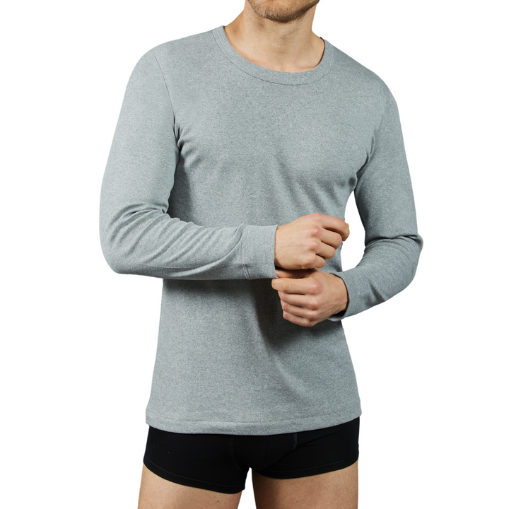 Maglia intima da uomo maniche lunghe in caldo cotone felpato girocollo termica