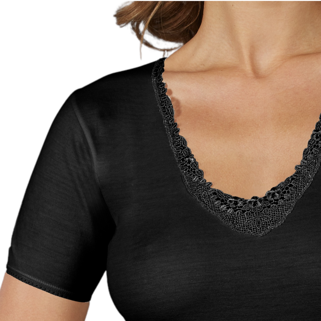 Set 2 Maglie Intime Donna In Misto Lana all'esterno e 100% Cotone all'interno in pizzo