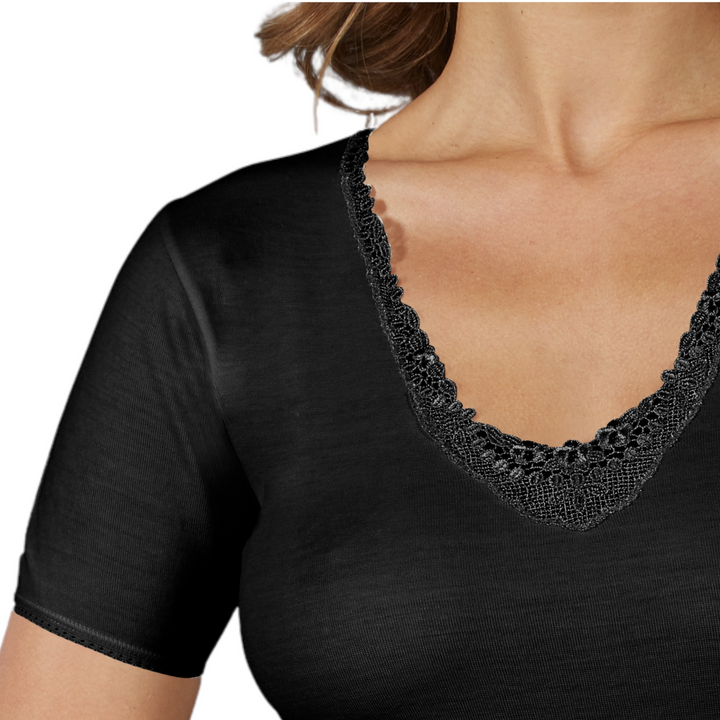 Set 2 Maglie Intime Donna In Misto Lana all'esterno e 100% Cotone all'interno in pizzo