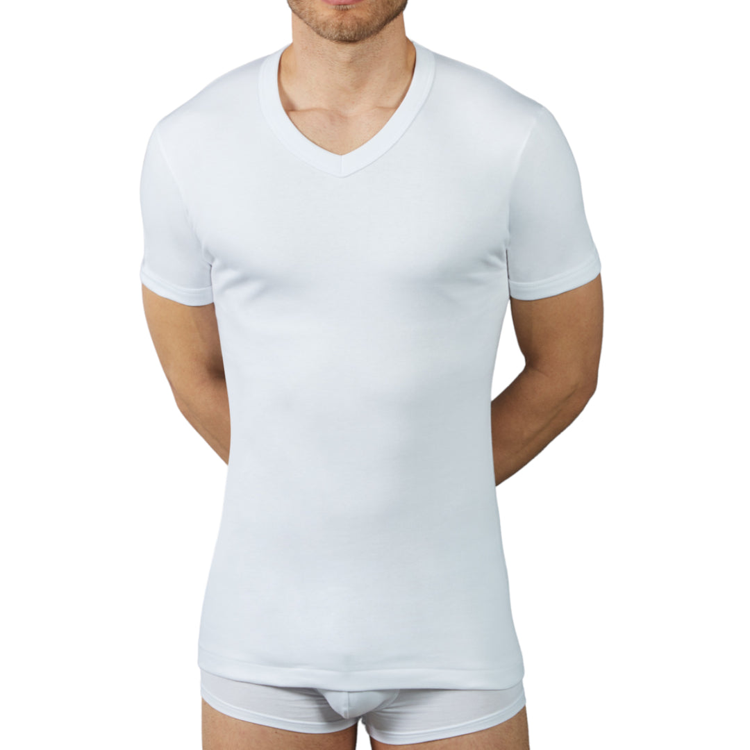 Set 2 Maglia Intima Uomo Caldo Cotone Felpato Scollo a V Made in Italy Tshirt Intimo Termico