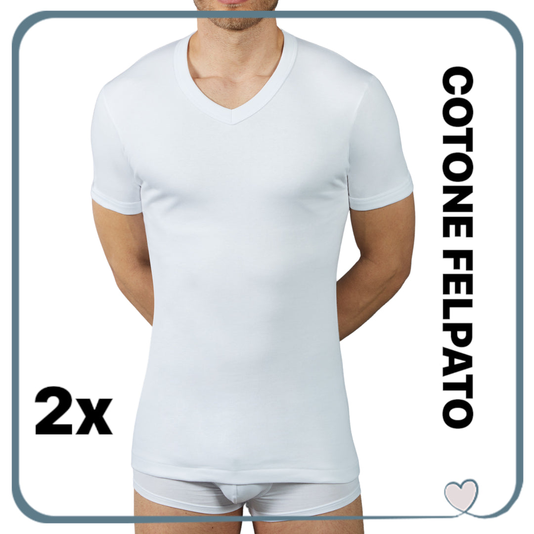 Set 2 Maglia Intima Uomo Caldo Cotone Felpato Scollo a V Made in Italy Tshirt Intimo Termico