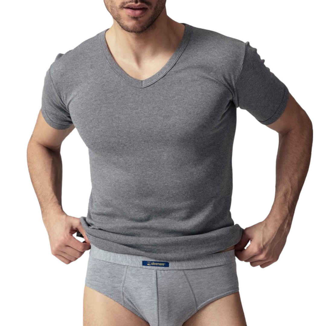 Set 2 Maglia Intima Uomo Caldo Cotone Felpato Scollo a V Made in Italy Tshirt Intimo Termico