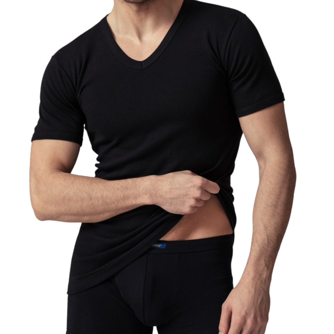 Set 2 Maglia Intima Uomo Caldo Cotone Felpato Scollo a V Made in Italy Tshirt Intimo Termico