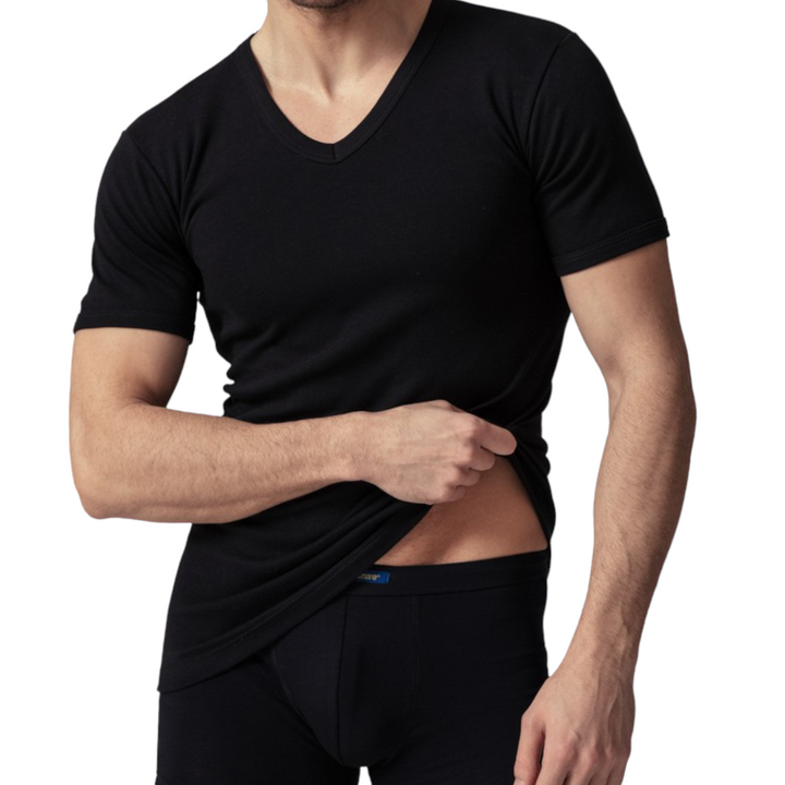 Set 2 Maglia Intima Uomo Caldo Cotone Felpato Scollo a V Made in Italy Tshirt Intimo Termico