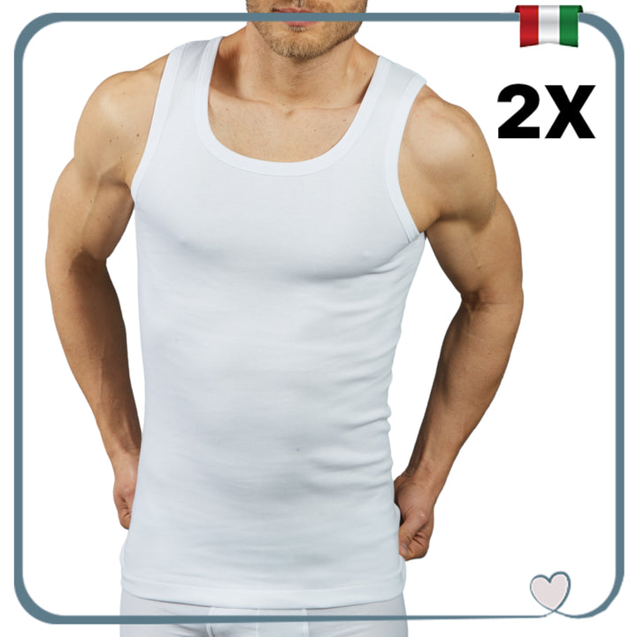Set 2 Canottiere Caldo Cotone Uomo Intima Felpato 100% Made in ITALY Canotta Uomo Spalla Larga Bianca Vogatore Intimo Uomo Termico Canottiera Invernale Canotta Uomo
