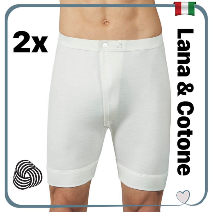 Set 2 Mutande Boxer Lana e Cotone sulla Pelle Gamba Lunga