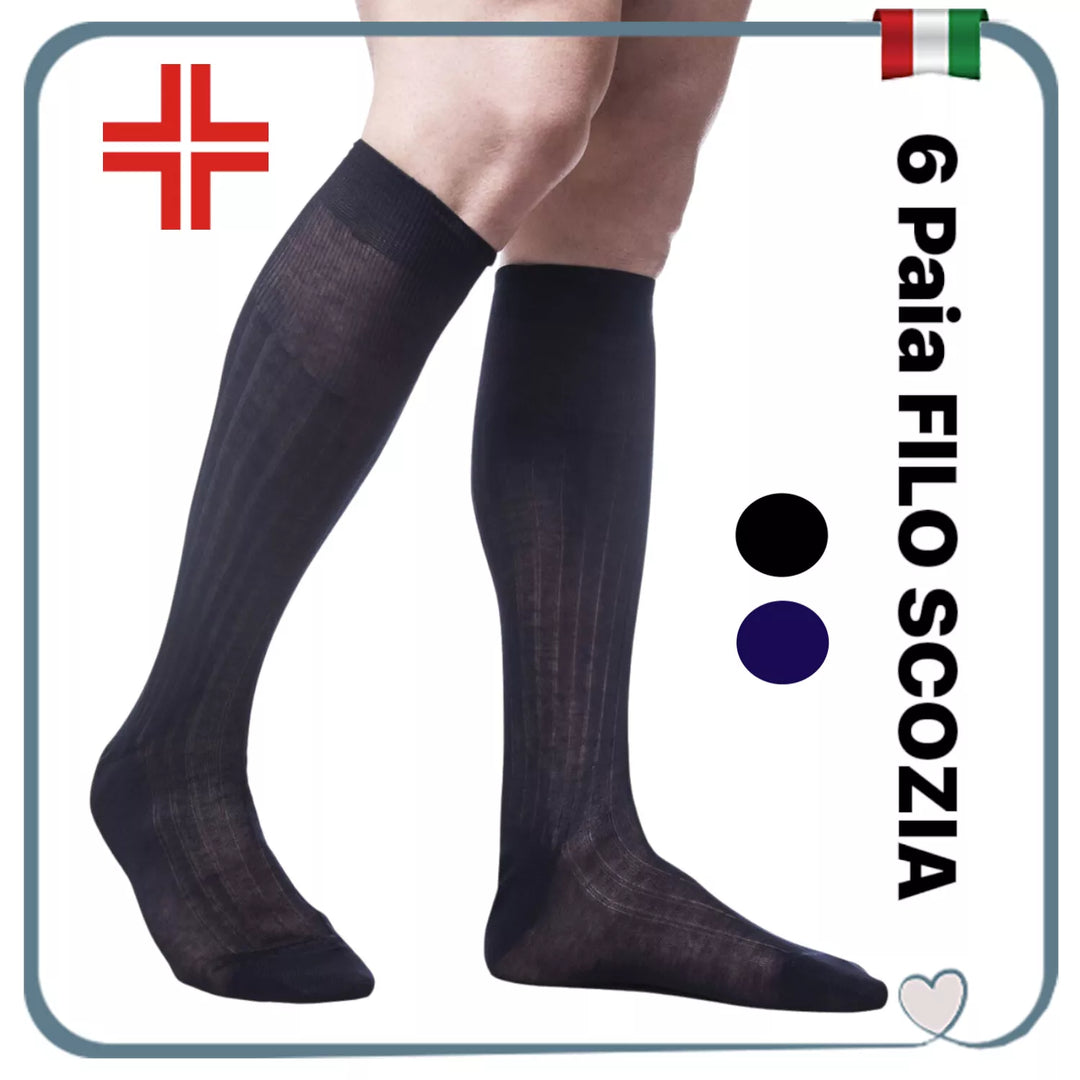 Set 6 Paia Calze SANITARIE Uomo Lunghe Cotone Filo di Scozia Calzini Lunghi
