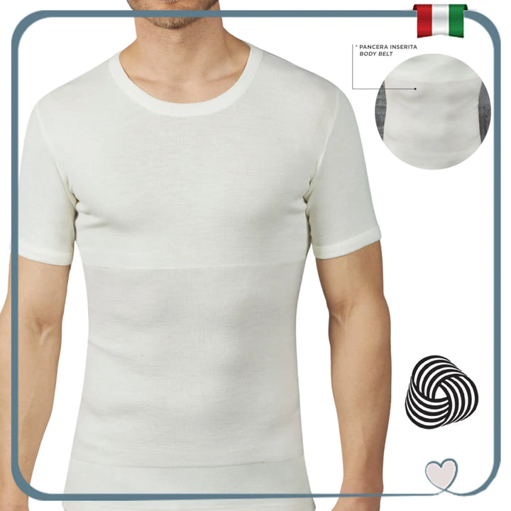 Maglia Contenitiva Dimagrante da Uomo in Lana Snellente con  Panciera Manica Corta