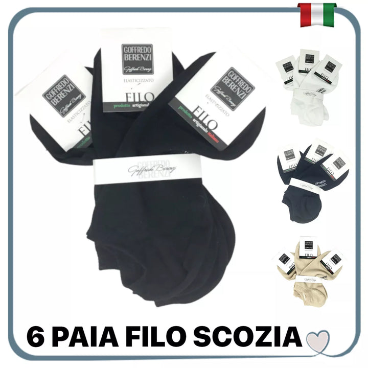 Set 6 Calze Fantasmini Cotone FILO di SCOZIA Calzini Fantasmino Uomo Donna sportivi