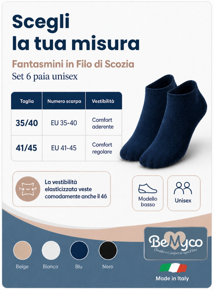 Set 6 Calze Fantasmini Cotone FILO di SCOZIA Calzini Fantasmino Uomo Donna sportivi