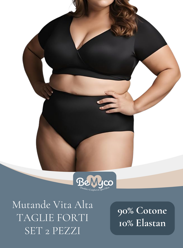 Set 2 Mutande Donna Cotone Elasticizzato – Slip Donna Cotone Vita Media Taglie Forti Made in Italy Culotte Bianche e Nere
