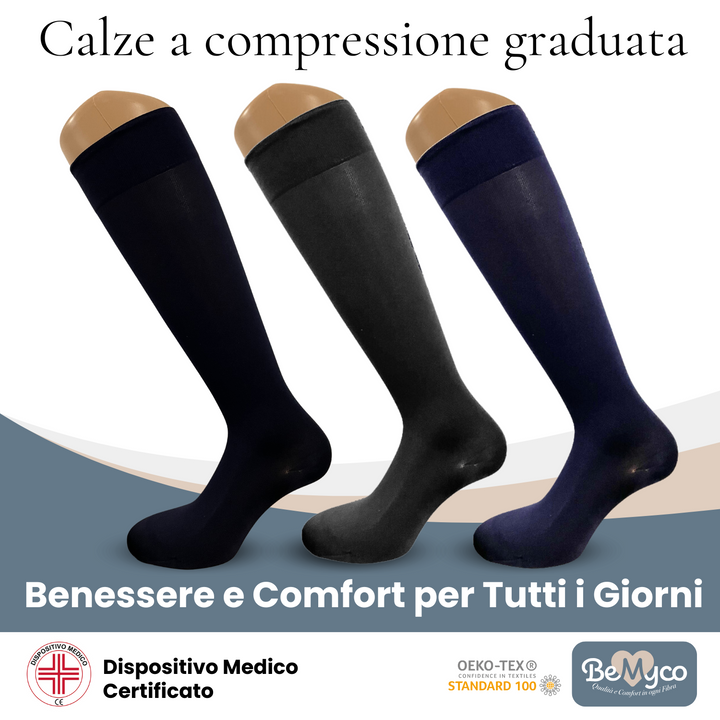 Calze elastiche a Compressione Graduata da Uuomo Donna Lunghe 70 den Gambaletti