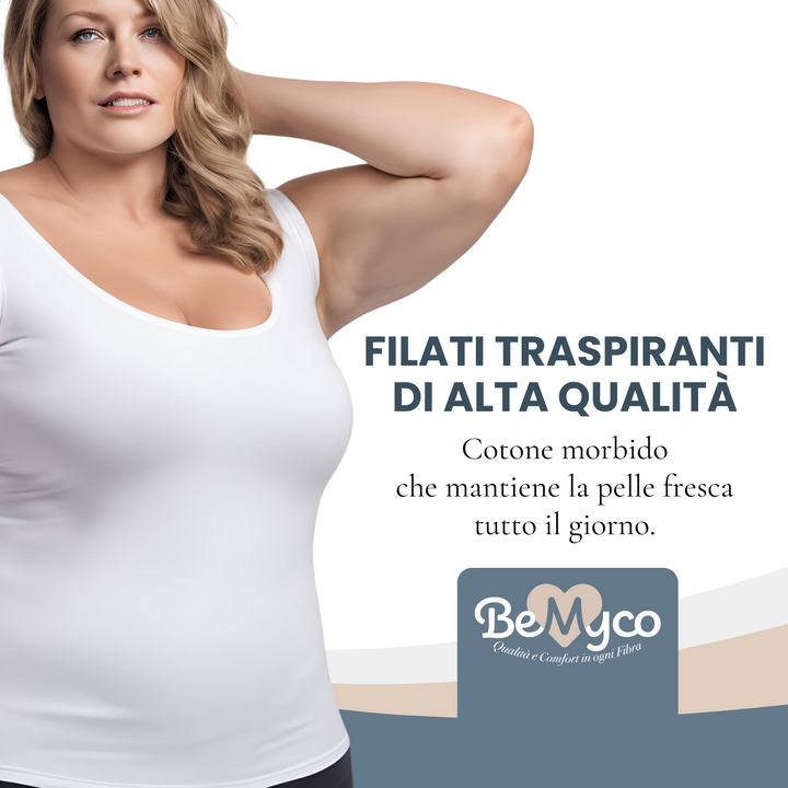 Set 2 Canottiere Donna Cotone Elasticizzato - Taglie Forti Curvy, Spalla Larga, Intimo Donna, Canotta Elegante, Made in Italy