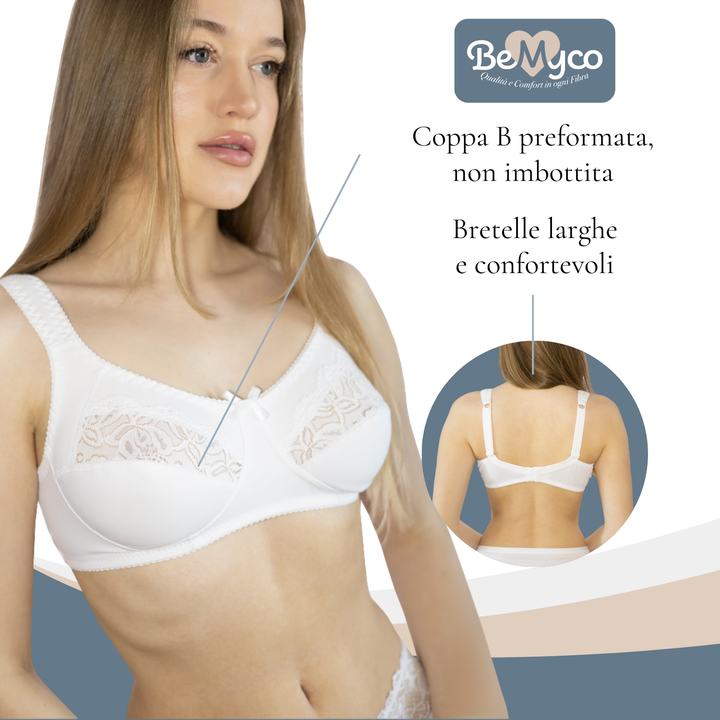 Reggiseno Cotone Senza Ferretto Donna Coppa B Made in Italy Reggiseno Coppa B Preformato Anche Taglie Forti con Pizzo Reggiseni Spalla Larga Intimo Donna