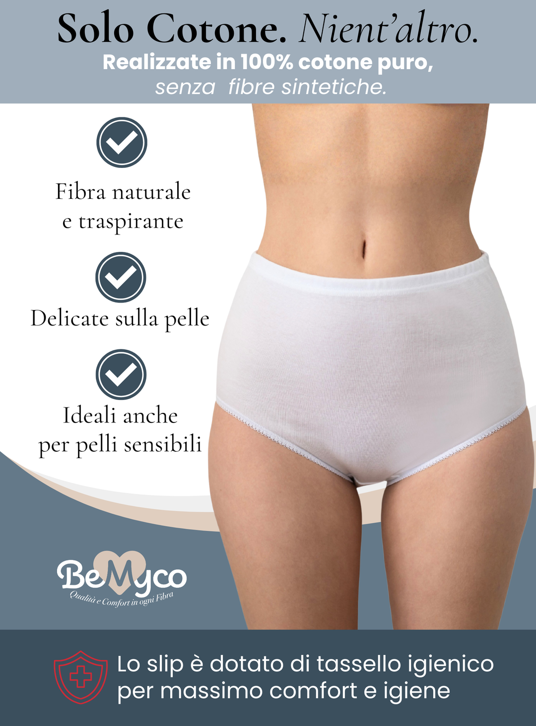Set 6 Mutande Donna Cotone Vita Alta | Slip Culotte 100% Cotone Puro Antiallergiche Anche Taglie Forti | Intimo Donna Bianco/Nero | Made in Italy