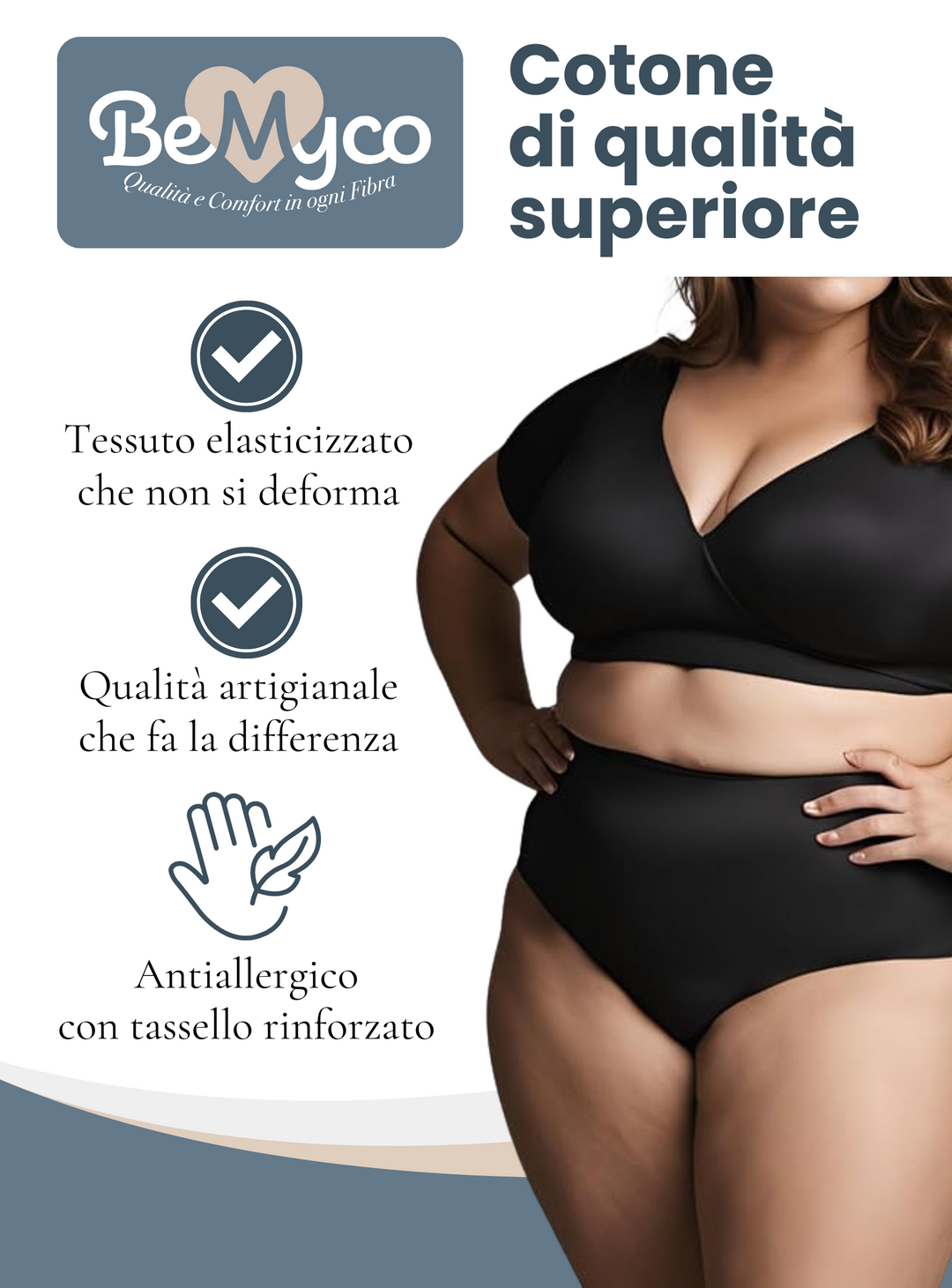 Set 2 Mutande Donna Cotone Elasticizzato – Slip Donna Cotone Vita Media Taglie Forti Made in Italy Culotte Bianche e Nere