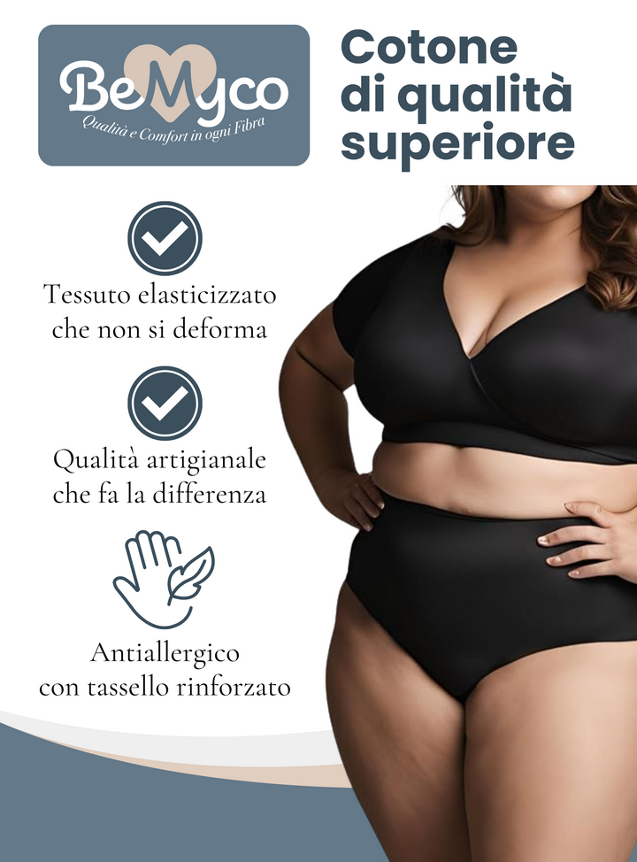 Set 2 Mutande Donna Cotone Elasticizzato – Slip Donna Cotone Vita Media Taglie Forti Made in Italy Culotte Bianche e Nere