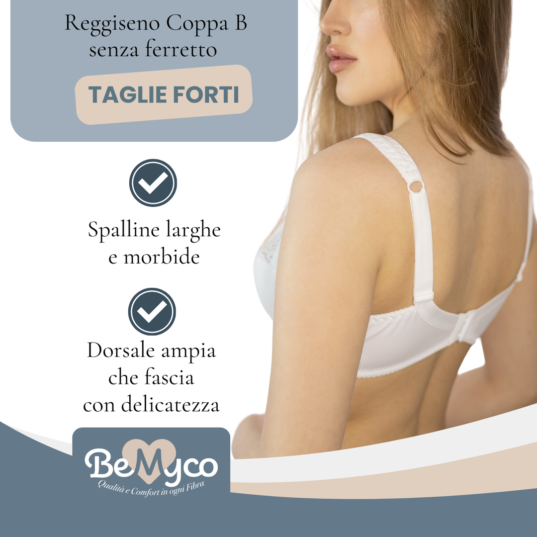 Reggiseno Cotone Senza Ferretto Donna Coppa B Made in Italy Reggiseno Coppa B Preformato Anche Taglie Forti con Pizzo Reggiseni Spalla Larga Intimo Donna