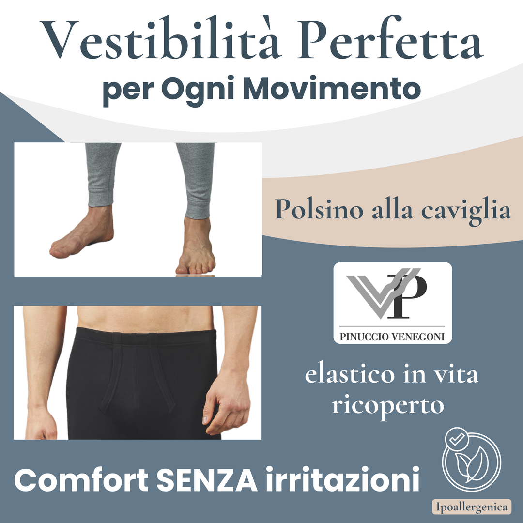 Set 2 Calzamaglia Termica da Uomo Mutande Boxer Gamba Lunga in Caldo Cotone Felpato