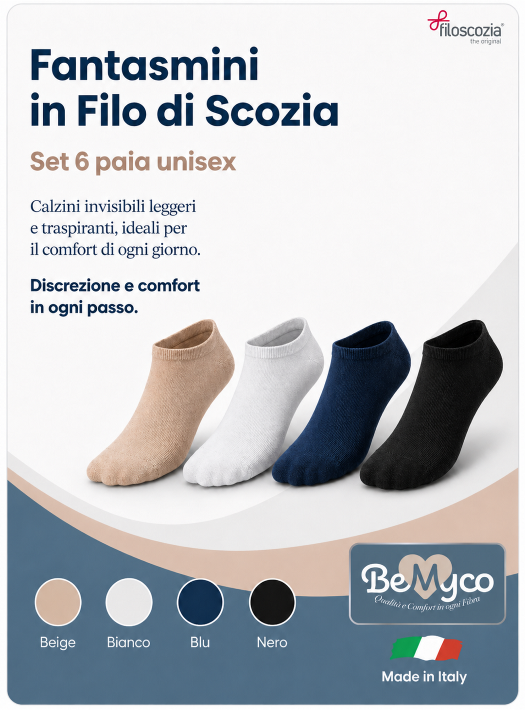 Set 6 Calze Fantasmini Cotone FILO di SCOZIA Calzini Fantasmino Uomo Donna sportivi