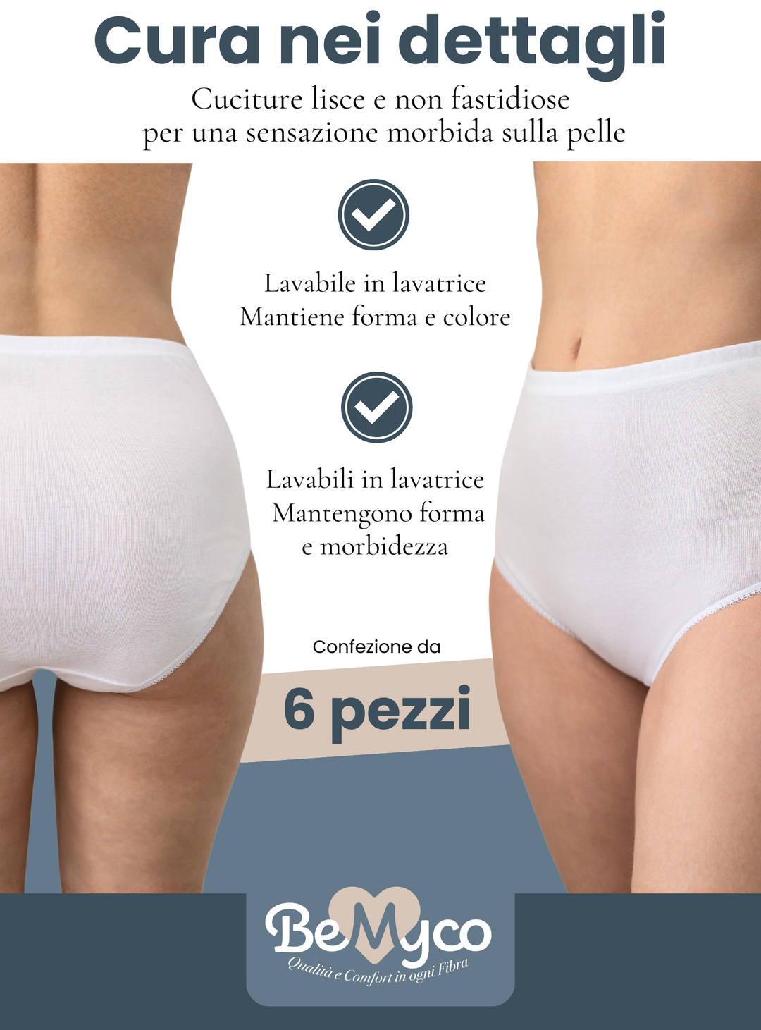 Set 6 Mutande Donna Cotone Vita Alta | Slip Culotte 100% Cotone Puro Antiallergiche Anche Taglie Forti | Intimo Donna Bianco/Nero | Made in Italy