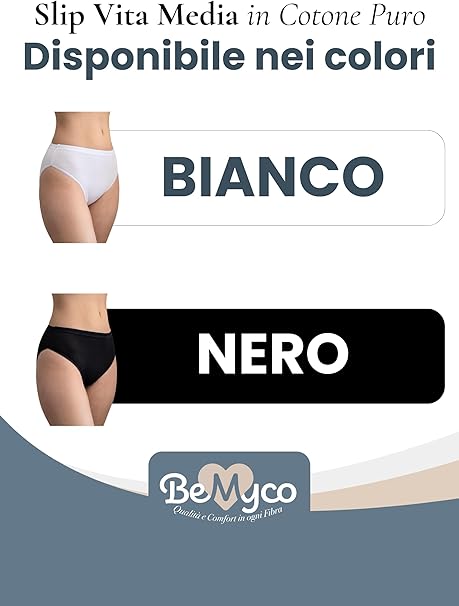 Set 6 Mutande Donna Cotone Vita Media | Slip Culotte 100% Cotone Puro, Antiallergiche | Intimo Donna Bianco/Nero | Made in Italy