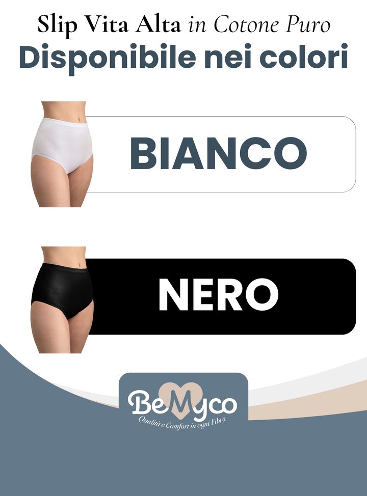 Set 6 Mutande Donna Cotone Vita Alta | Slip Culotte 100% Cotone Puro Antiallergiche Anche Taglie Forti | Intimo Donna Bianco/Nero | Made in Italy