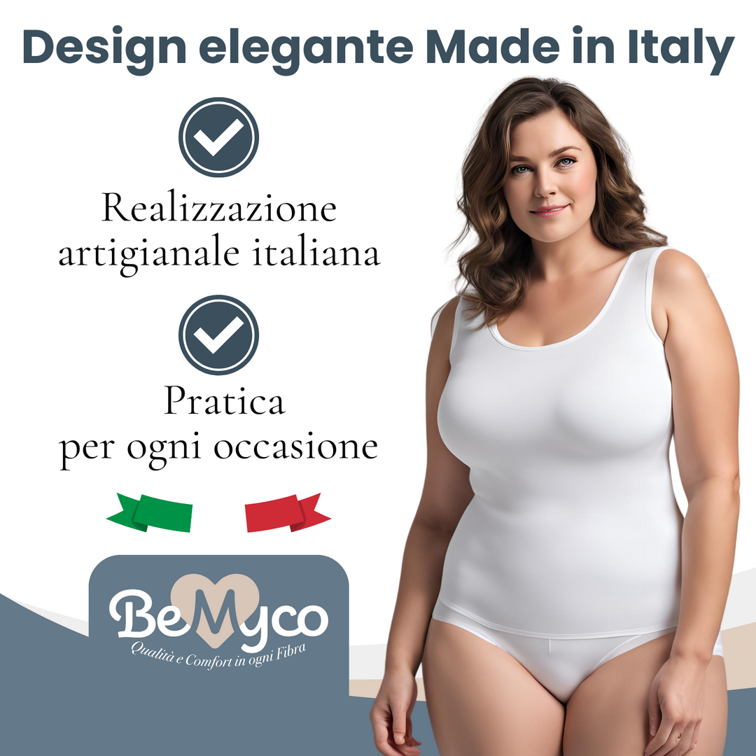 Set 2 Canottiere Donna Cotone Elasticizzato - Taglie Forti Curvy, Spalla Larga, Intimo Donna, Canotta Elegante, Made in Italy
