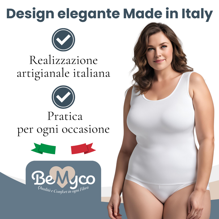 Set 2 Canottiere Donna Cotone Elasticizzato - Taglie Forti Curvy, Spalla Larga, Intimo Donna, Canotta Elegante, Made in Italy