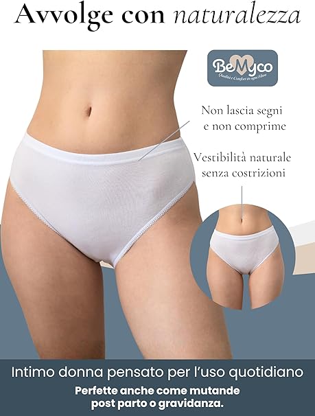 Set 6 Mutande Donna Cotone Vita Media | Slip Culotte 100% Cotone Puro, Antiallergiche | Intimo Donna Bianco/Nero | Made in Italy