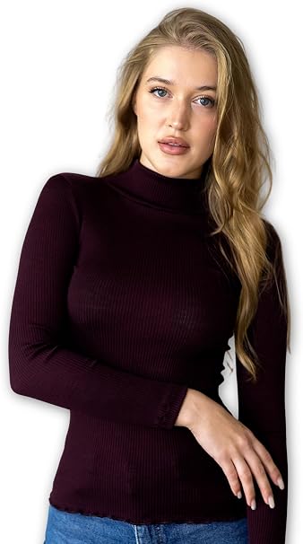 Lupetto Donna Manica Lunga Lana e Seta 85% 15% | Maglia Intima Termica a Costine, Collo Alto Dolcevita, Invernale, Made in Italy