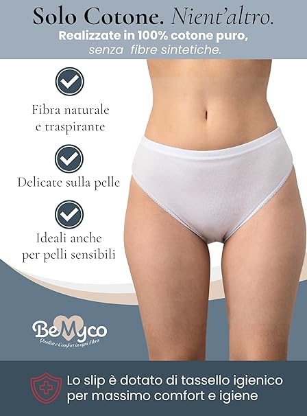 Set 6 Mutande Donna Cotone Vita Media | Slip Culotte 100% Cotone Puro, Antiallergiche | Intimo Donna Bianco/Nero | Made in Italy
