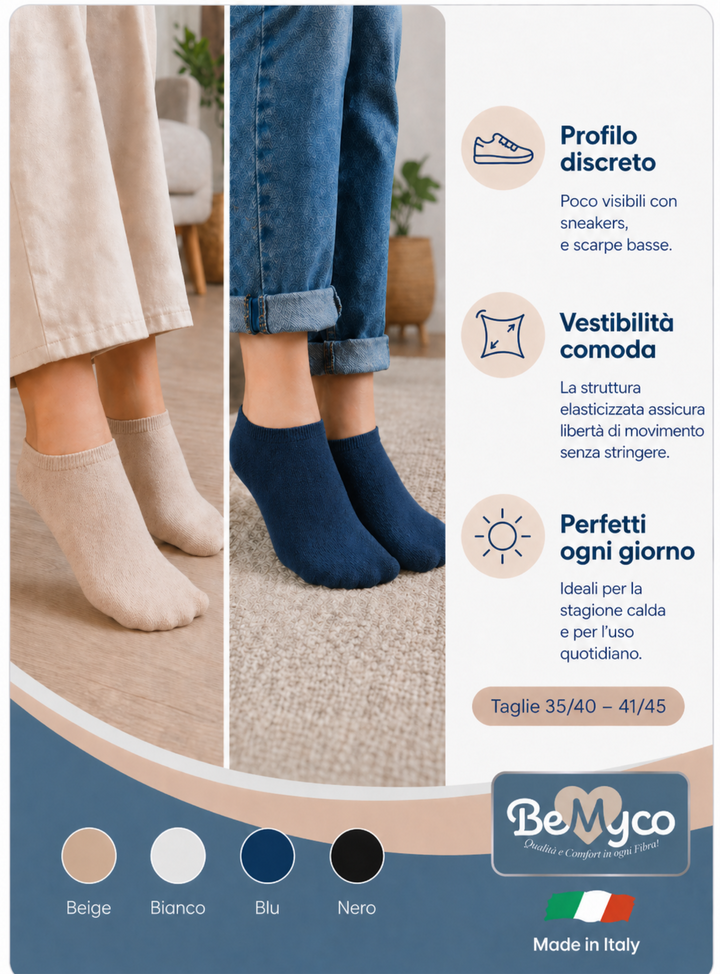 Set 6 Calze Fantasmini Cotone FILO di SCOZIA Calzini Fantasmino Uomo Donna sportivi