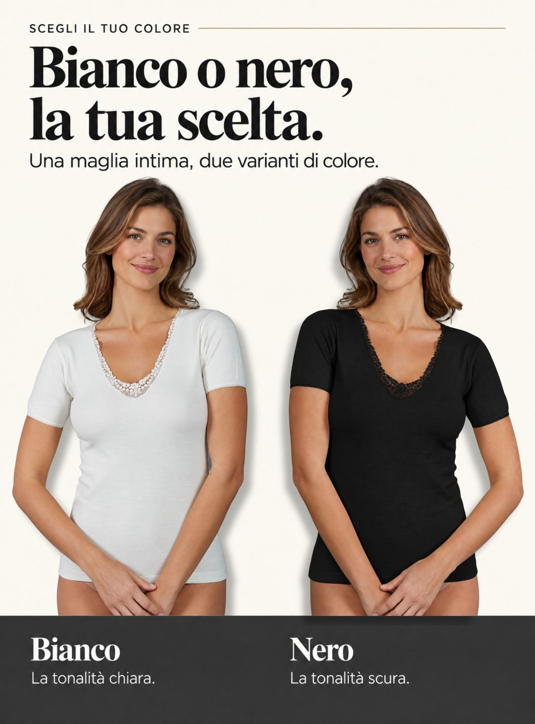 Set 2 Maglie Intime Donna In Misto Lana all'esterno e 100% Cotone all'interno in pizzo