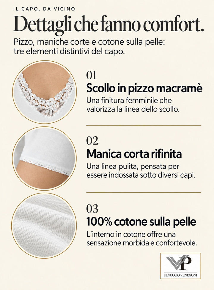 Set 2 Maglie Intime Donna In Misto Lana all'esterno e 100% Cotone all'interno in pizzo